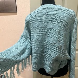 buckle Aqua sweater with fringe sleeves